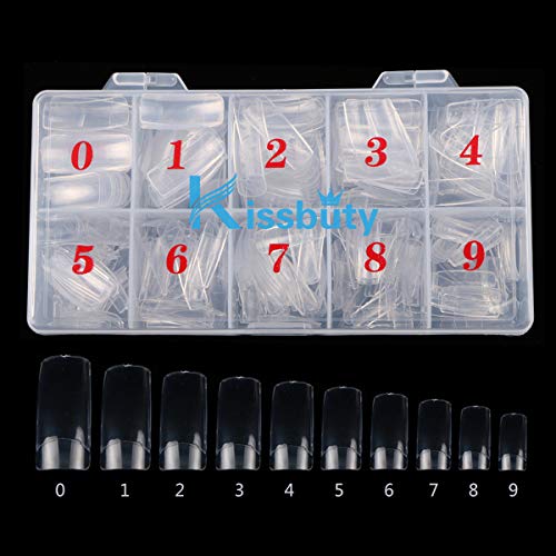 Kissbuty 500 PCS Half Cover Clear Color False Acrylic Nail Art Tips 10 Sizes With Box Perfect Length for Nail Salons and DIY Nail Art at home (Clear Half Cover)