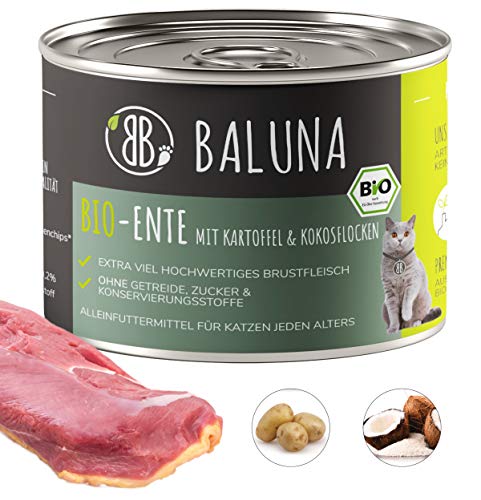 Baluna Bio Katzenfutter | Von Bio-Höfen aus der Region | Hergestellt in DEU | Hoher Fleischanteil - Bio-Ente, 200g