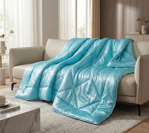 Image of SANMARINO Satin Comforter Double Bed 88x96 Inches | 300 TC Ultra Soft Silky Satin Comforter | Luxury Bedding for Bedroom, Couples, Wedding & Home Decor (Aqua Blue)