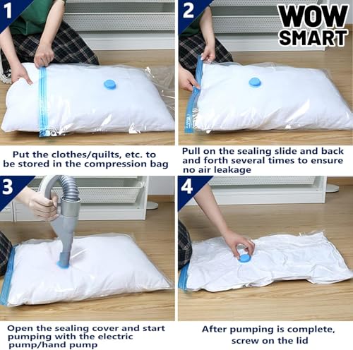 Image of WOWSMART 4 Medium size Space Saver Sealer Compression Bags for Comforters, Blankets, Pillows, Bedding, Clothes, storage bags, Space Saver, fast vacuum, double zip, reusable vaccine sealer bags