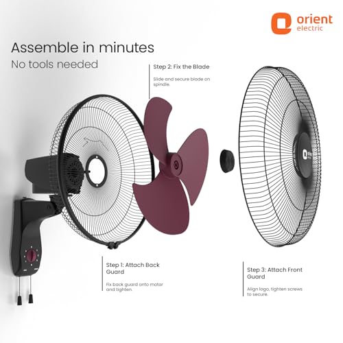 Image of Orient Electric Wall 97 | High Speed Wall Fan for Home | 100% Copper Motor | 90 Degree Oscillation with Tilt Mechanism | 3 Speed Pull Cord | Thermal Overload Protection | Military Grade Guard | Red