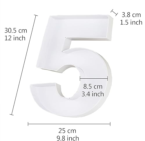 Miniatura 4 de Caja de bandeja de papel con forma de número de cartón rellenable de 12 pulgadas (5, blanco)