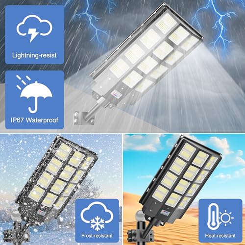 loyoele 7000W Solar Street Lights Outdoor 240000 Lumens Solar Flood Light with Remote Control & Motion Sensor, Waterproof IP66 Dusk to Dawn Solar Power Lights for Garden,Yard, Path, Parking Lot 2-Pack - Image 5