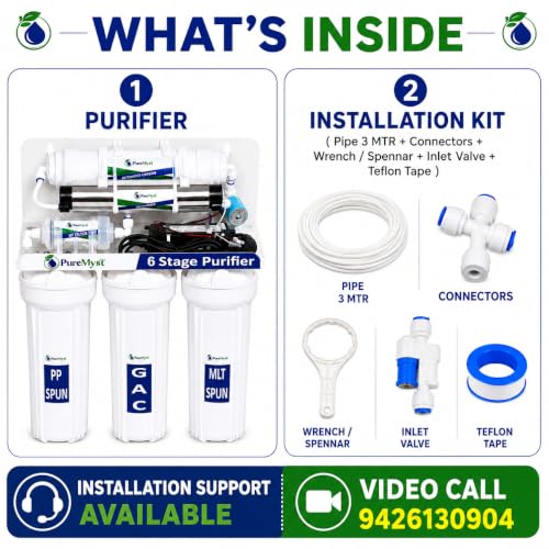 Image of 6 Stage Water Purifier for Home | PP Spun + GAC + MLT + Activated Carbon + UV + UF Membrane | Under Sink /Wall Mount | No RO | No Water Wastage | Suitable for Municipal & Corporation Water