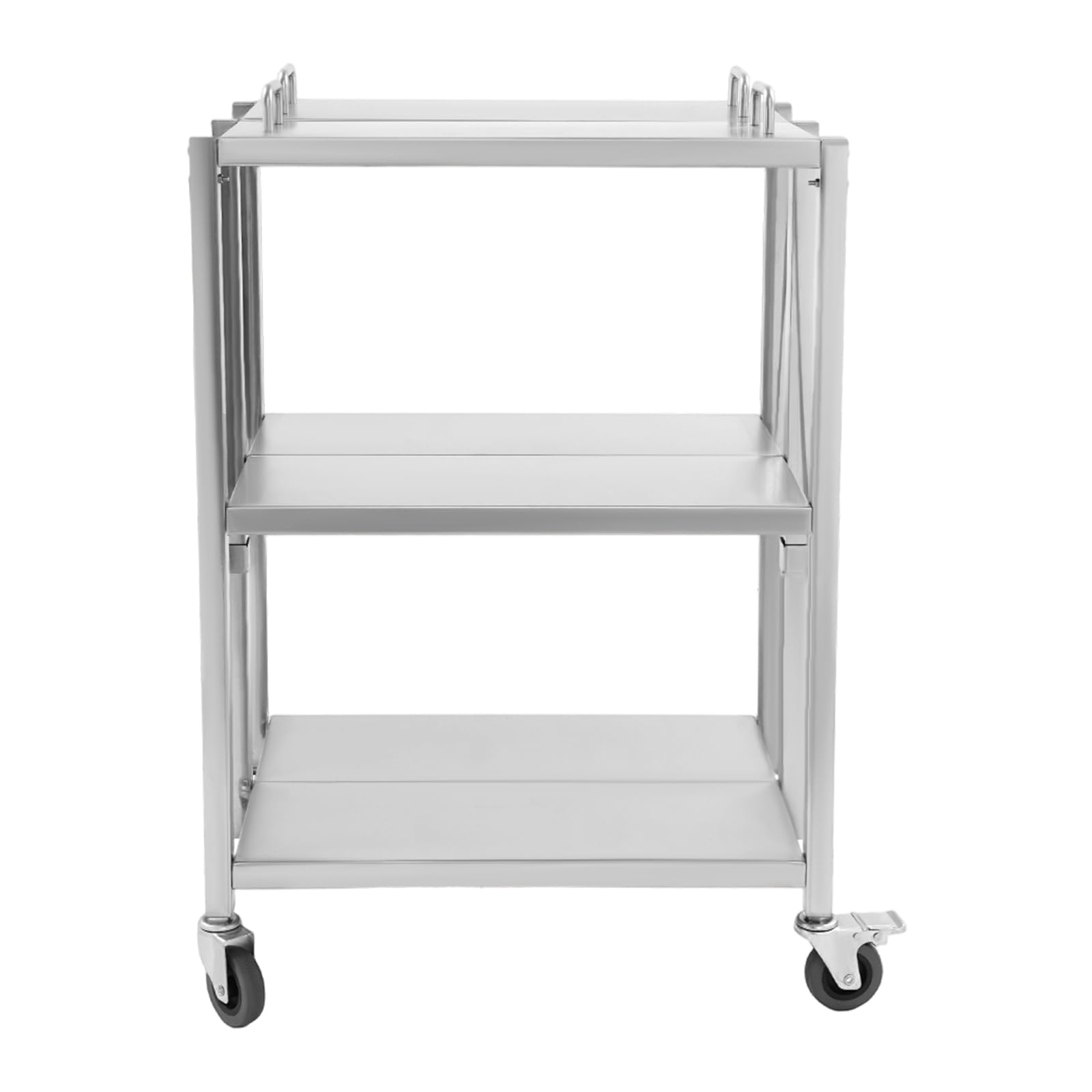 Carrito de servir plegable de 3 niveles, de color plateado, de acero inoxidable, para cocina, restaurante, cafetería, bar, hotel, 63 x 40 x 95 cm