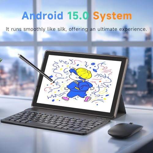 Image of Android 13 Tablet with Keyboard 8GB RAM + 128GB ROM /1TB Expandable, 10 inch 2-in-1 Tablets, 2.0GHz Quad Core CPU, 1280x800 HD IPS Display, WiFi 6 BT 5.0 Tablet 2.4