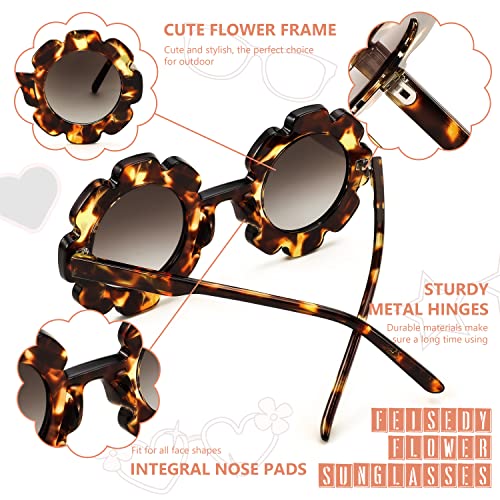 FEISEDY 2 Pack Kids Flower Sunglasses Girls Boys Toddler Beach Party Holiday Round Cute Sun Glasses Age 1-10 B23154