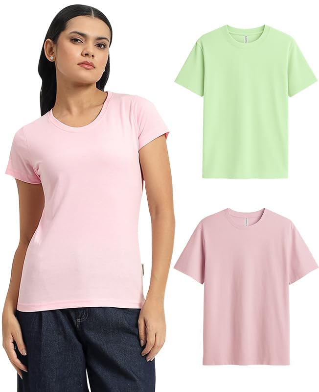 Image of Sleepynuts Women's Plain Round Neck Regular Fit Half Sleeve Cotton T Shirt