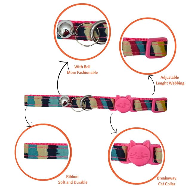 Image of Emily Pets Cat Collar for Girl Boy, Colorful Breakaway Cat Collars with Bell, Adjustable Printed Nylon woth Safety Buckles Kitten Collar (Color May Vsry, 1 Piece)