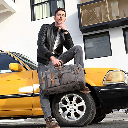 Plambag Large Canvas Duffel Bag Overnight Travel Tote Weekend Bag(Gray)