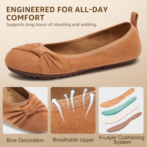 Image of Ecetana Comfortable Ballet Flats for Women: Lightweight Cushioned Foldable Slip-On Work Shoes with Memory Foam - All Day Walking Comfort - Dressy Flats for Office Business