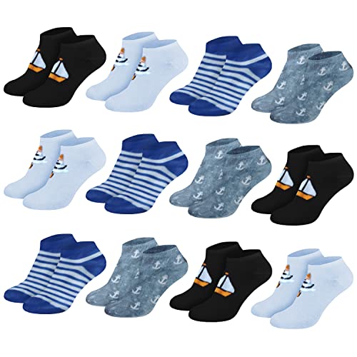 Nakloe - 12 Pares - Calcetines tobilleros niño - Calcetines tobilleros niña - Calcetines con dibujos - Calcetines niño tobilleros - Calcetines niño - Calcetines niña (32/36, Niño Mod 1) Cover