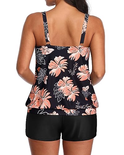Image of Aqua Eve Two Piece Women's Tankini Swimsuits Blouson Swim Tank Top with Shorts Modest Bathing Suits