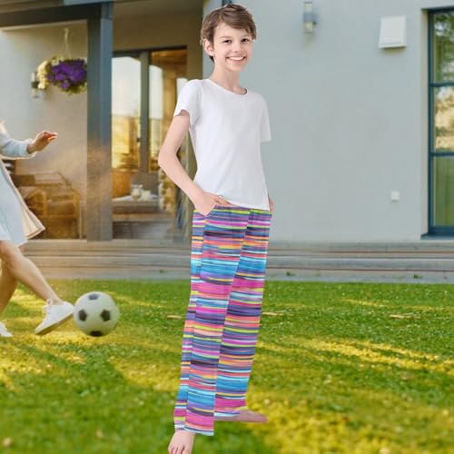 visesunny Boys Pants Color Abstract Stripe Soft Long Bottoms Jogger Pants Elastic Waist Trousers with Pockets XL Colorful4