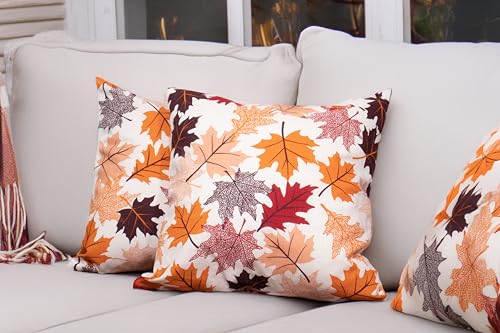 Purpleessences THROW PILLOW COVER S Décor Maple Leaves Farmhouse Cushion Cases 16 X 16 Inch Set Of 2 thumb #3
