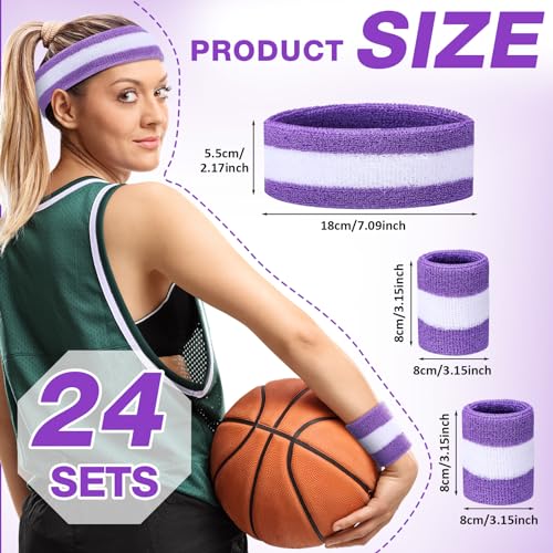 Image of 72 Pcs Bulk Striped Sweatband Set Include 24 Pcs Sweat Absorbing Striped Headbands and 48 Pcs Sweatbands Wristbands Cotton Athletic Sweat Bands for Men Women Gym Sports Workout
