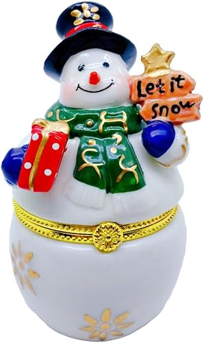 Figuras de muñeco de nieve de Navidad con bisagras, cajas de joyería coleccionables para decoración navideña del hogar y regalos