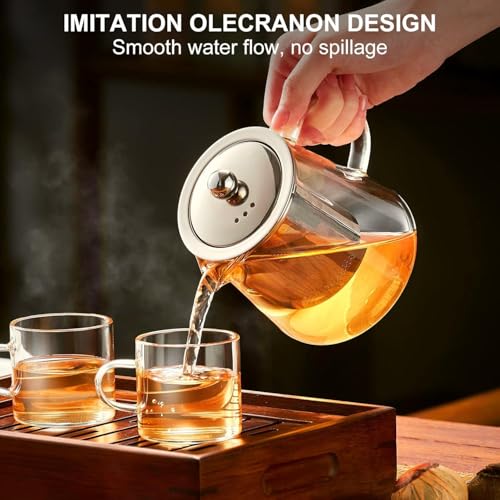 Image of Glass Kettle Teapot with Removable Infuser Lid & Handle, Glass Tea Kettle Stovetop Microwave Safe, Great for Loose Leaf Tea, Blooming Tea, Tea Bags & Fruit Infused Water 750ml. (Transperant)