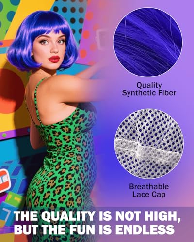 Image of Colorful Bob Wigs with Heart Sunglasses, Neon Colored Funny Wigs for Party