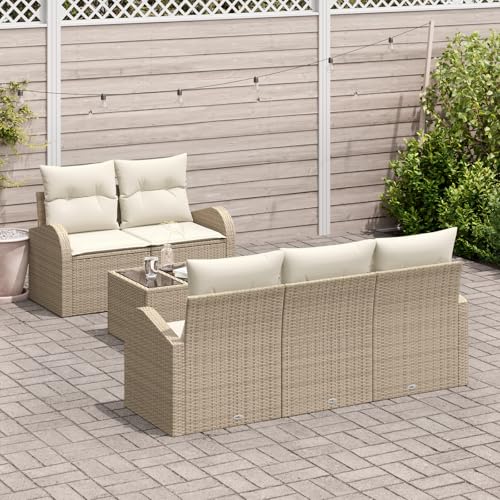 IBUQDDV 6-teiliges Garten-Sofa-Set mit Kissen in Beige aus...