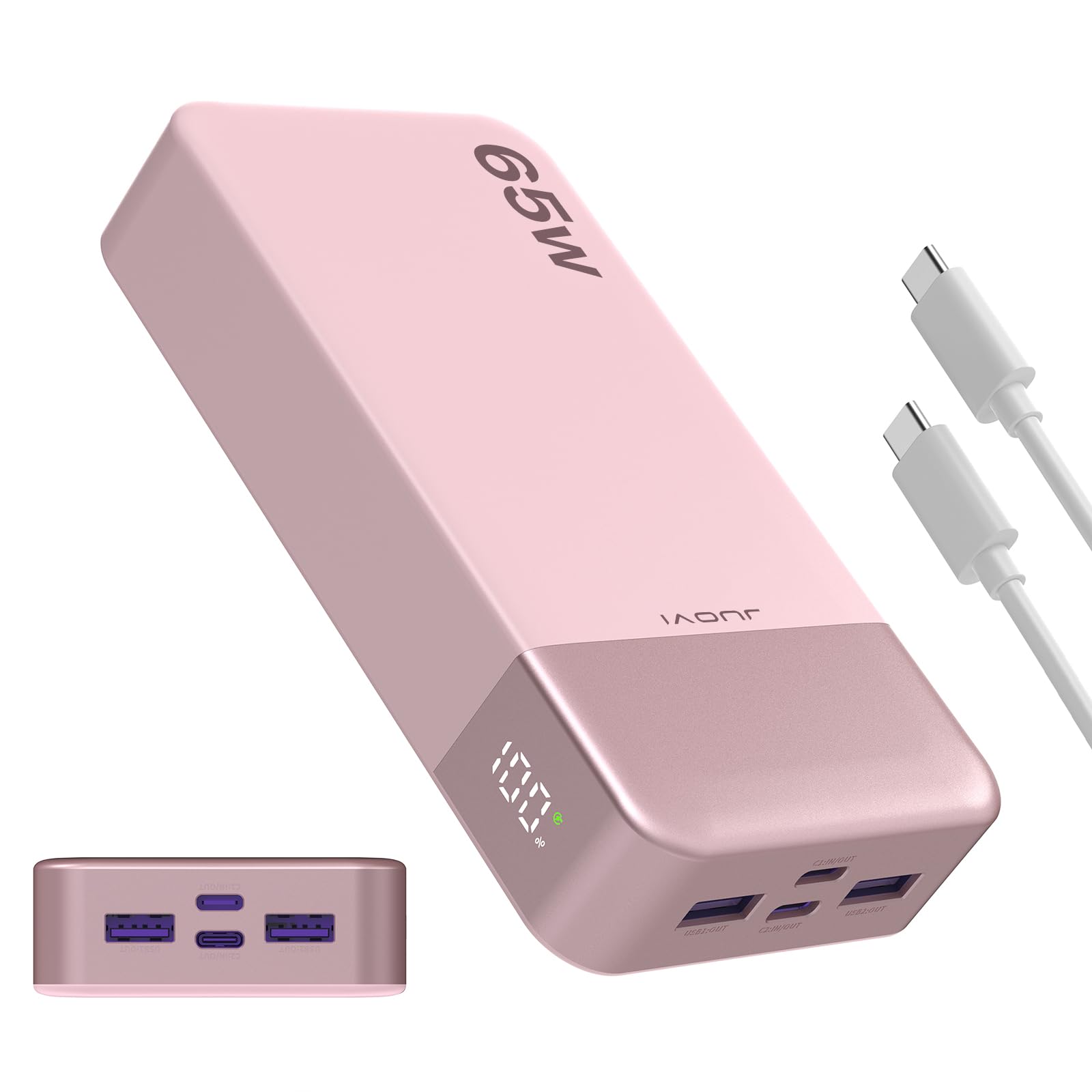 JUOVI 65W Power Bank, 20000mAh Laptop Caricatore Portatile Powerbank Ricarica Rapida Batteria Portatile Cellulare con USB C, per MacBook Dell XPS PC Portatile iPad iPhone 17 16 15 Samsung (Rosa)