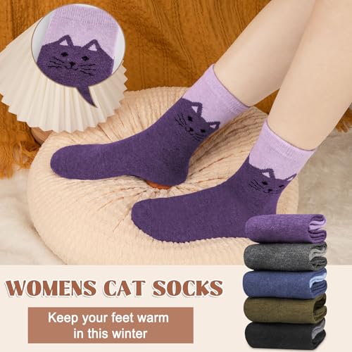 Image of Justay 5 Pairs Womens Wool Socks Thick Warm Winter Socks Casual Cozy Socks Vintage Knit Crew Socks Gift for Women