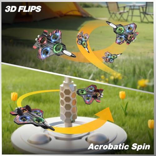 Image of Remote Control Flying Plane Toy with LED Lights, 360 Flip & Stunt Roll, Rechargeable RC Fighter Jet Airplane for Kids & Adults, Easy to Fly 2.4GHz Aircraft