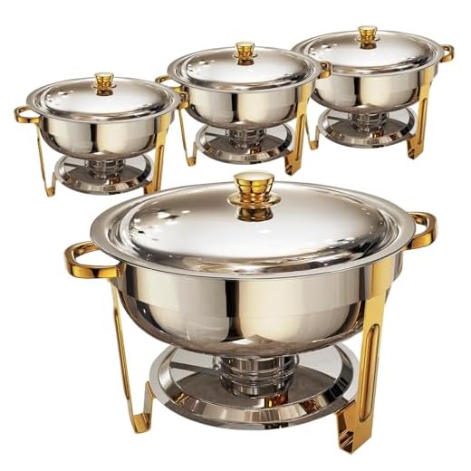 Frizoky Chafing Dishes for Buffet 4 Pack, 6QT Round Chafing Dish Buffet Set Stainless Steel Buffet Food Warmers Sets for Catering Events Parties Dinners with Complete Set,Gold and Silver