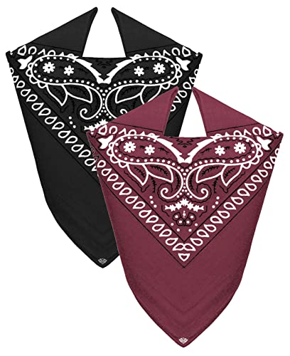 Dimensioni: 55 X 55 cm Van Der Rich ® - 2 Pezzi Bandane 100% Cotone per Uomo e Donna (Nero-Bordeaux, TU)