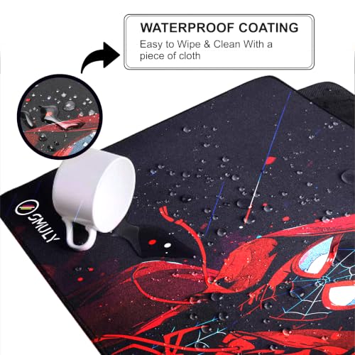 Image of Gaming Mouse Pad, Large Desk Mat 58.5 x 28 cm, Extended Washable Mousepad, Desk Pad, 2mm Thick Non-Slip Rubber Base, Stitched Edges, Smooth Surface (Multicolour) - Red Hoodie Spider Design