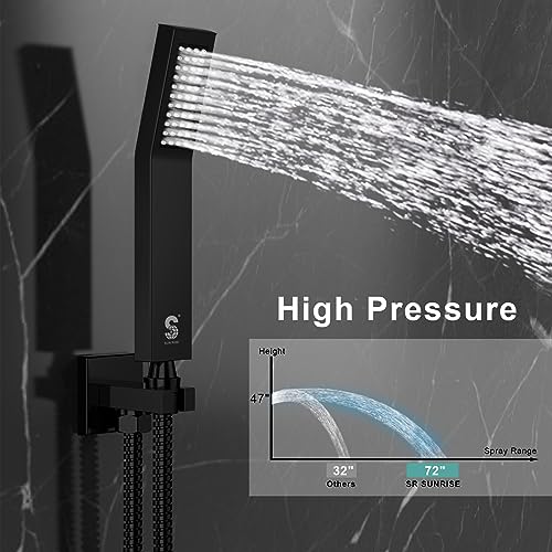 Image of SR SUN RISE 12 Inches Shower System with Tub Spout Modern Tub and Shower Faucet Combo 1.8GPM All Metal Square Rainfall Shower Head and Handheld Shower Fixture Include Valve and Trim Kit, Matte Black
