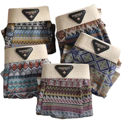 Empiricala Retro Pattern Design Men's Premium Cotton Boxer Briefs Breathable Cotton Boxer Briefs for Men Pack Seamless