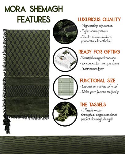 Image of MORA Premium Shemagh Scarf - Beautiful Gift Box - Large Arab Tactical Military Desert Head Neck Keffiyeh Wrap with Tassels