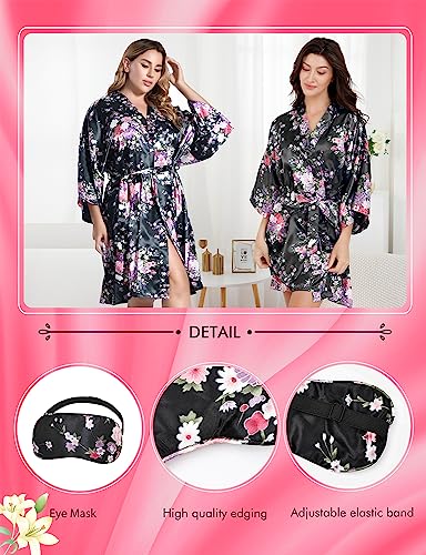 Image of EPLAZA Womens Floral Satin Robe Bride Bridesmaid Robes Wedding Kimono