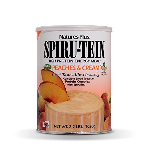 NaturesPlus SPIRU-TEIN Shake - Peaches & Cream Flavor - 2.2 lbs, Spirulina Protein Powder - Plant Based Meal Replacement, Vitamins & Minerals for Energy - Vegetarian, Gluten-Free - 30 Servings