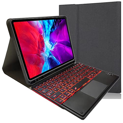 IPad ��9/8/7���� 10.2"/Pro 10.5"/Air 3 2019�N�� �p�L�[�{�[�h�P�[�X�A7�F�o�b�N���C�g�A���΂Œ��E�\��Bluetooth�L�[�{�[�h�A�����y���V���z���_�[���}���`�^�b�`�g���b�N�p�b�h,��