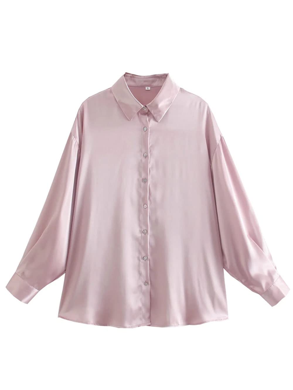 Damenhemden,Damen Satin Bluse Shirt Rosa Tropfen Schulter Langarm Vintage Mode Seidenhemden Business Hemd Mit Knopf Sexy Party Tops Lässige Arbeit Büro Bluse Für Mädchen Damen