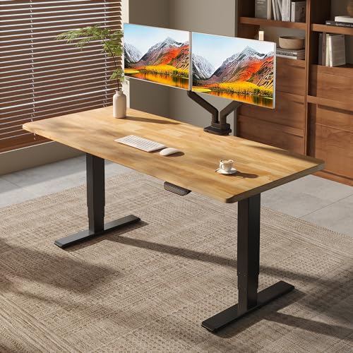 Image of FLEXISPOT E6 MAX 1 inch Thick Beveled-Edge Solid Wood Standing Desk, 55 inchx28 inch Dual Motor 3-Stage Heavy Duty Workstation, 330lbs Weight Capacity Height Adjustable Desk (Maple Rubberwood + Black Frame)
