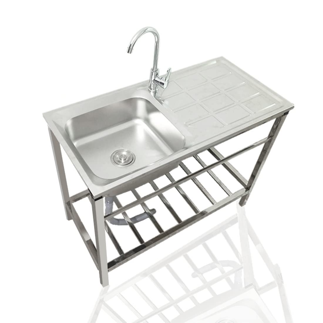 TAXXII Stainless Steel Freestanding Outdoor Utility Sink, with Hose - Camping Single Bowl Laundry Hand Washing Station for Room, Garage, Basement