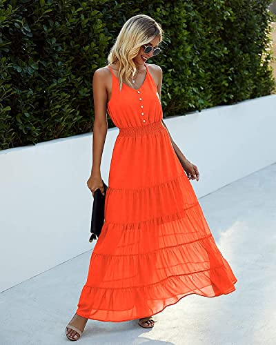 Image of PRETTYGARDEN Women's 2026 Summer Maxi Dress Spaghetti Strap Sleeveless High Waist Beach Vacation Long Sundresses