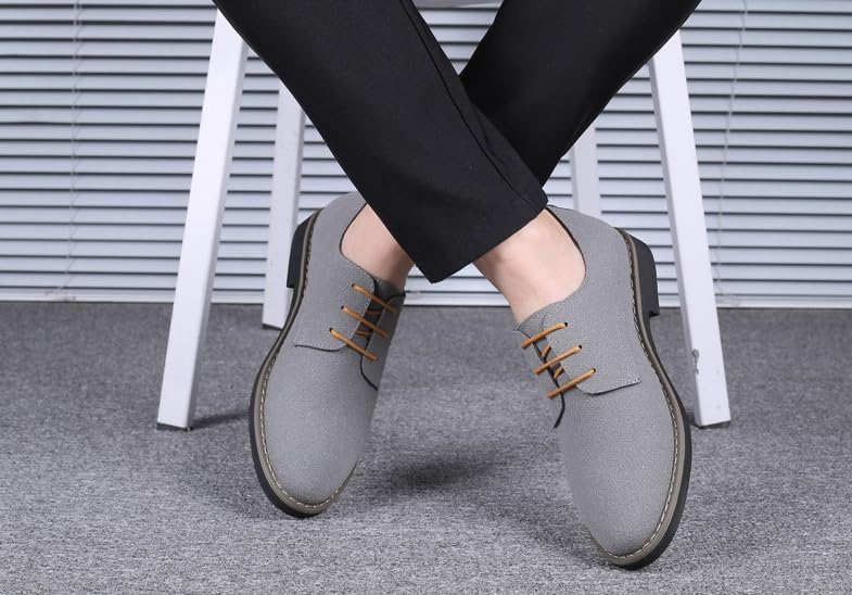 Men's Suede Dress Oxfords Shoes Fashion Round-Toe Lace up Low Top Nubuck Leather Casual Shoes Classic Business Formal Derby Shoe3