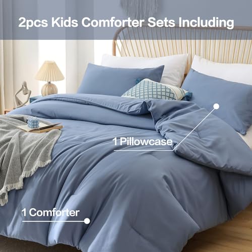 Image of ROSGONIA Twin /Twin XL Comforter for College Girls Boys Slate Blue, 1 Comforter & 1 Pillowcase All Season Kids Comforter Sets Lightweight Dorm Bedding
