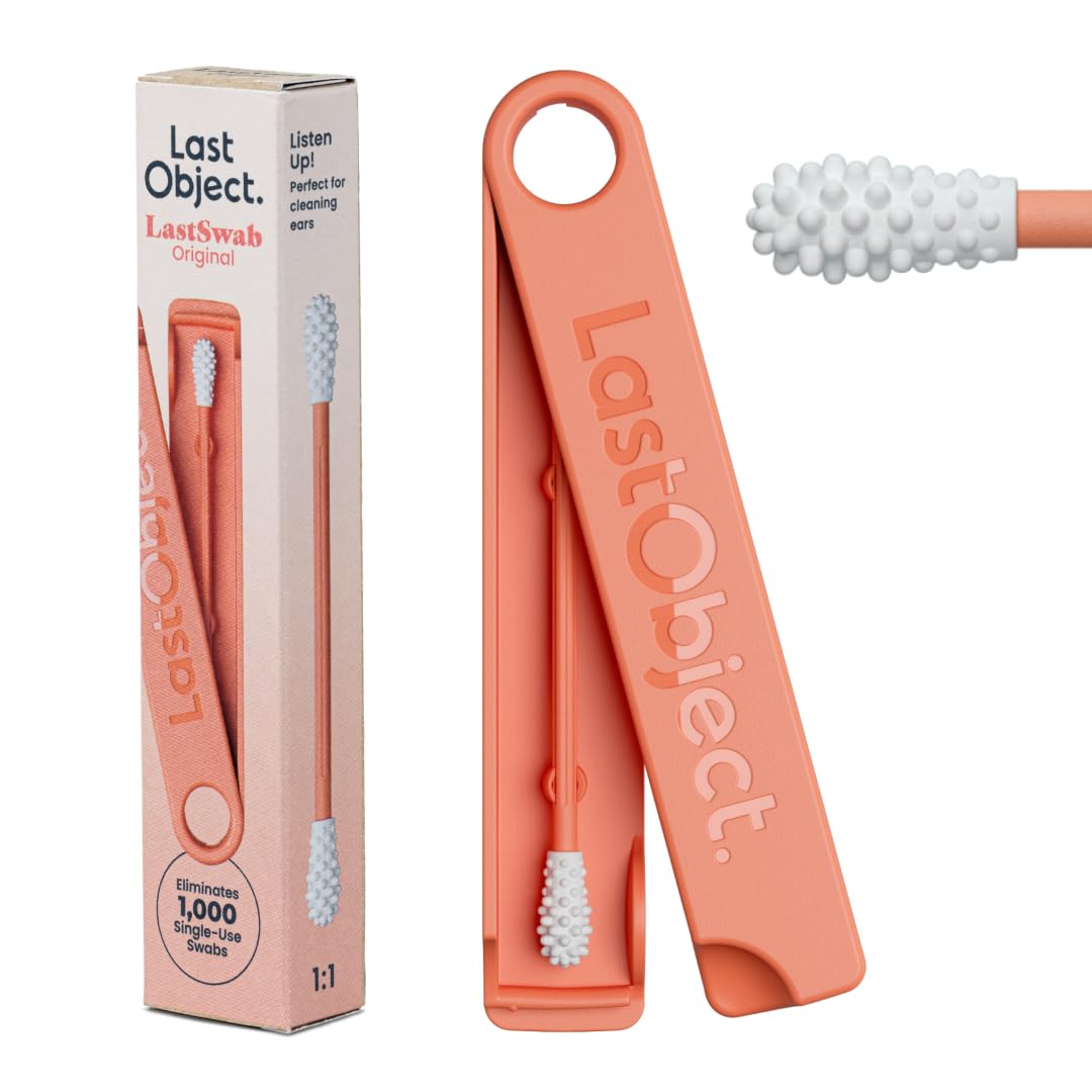 LastSwab® Reusable Cotton Swabs for Ear Cleaning by LastObject® - Eco Friendly Q tips for Ears in Peach- 1 Reusable Qtips is equivalent of 1000 common Cotton Swab - Zero Waste Products - Easy to Clean