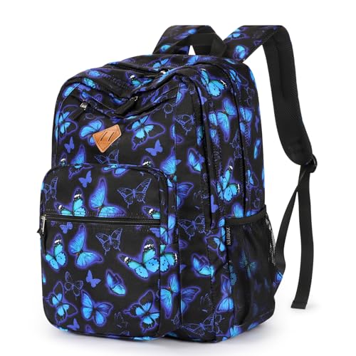 Image of ZORFIN 26L Backpack for College, and Travel: Water Resistant Bookbag - Butterfly Black