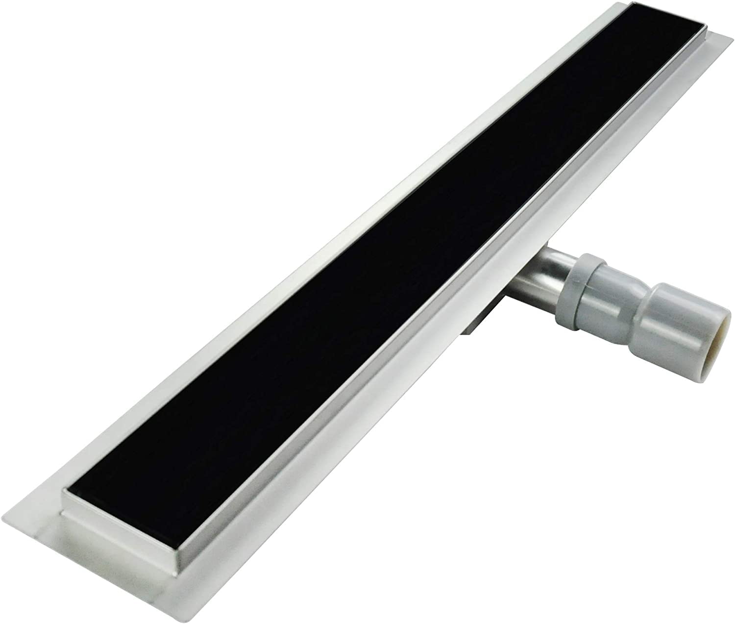 Canaleta de Ducha Rectangular de Acero Inoxidable Ultra Plana Medida 120cm - Modelo R3 Desagüe de Borde Vidrio Negro