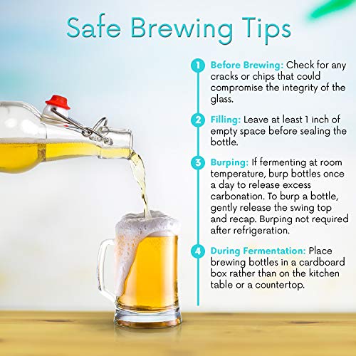 Image of WILLDAN Set of 6-16oz Swing Top Glass Bottles - Flip Top Brewing Bottles For Kombucha, Kefir, Vanilla Extract, Beer - Airtight Caps and Leak Proof Lids, Bonus Gaskets and Funnel