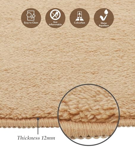 Image of Obsessions Polyester Bedside Runner with Solid Pattern Felt Backing, Ideal for Bedroom & Living Room 60x150cm, Beige
