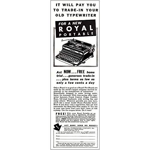 RelicPaper 1937 Royal Portable Typewriter: Trade in Your Old Typewriter, Royal Typewriter Company Print Ad