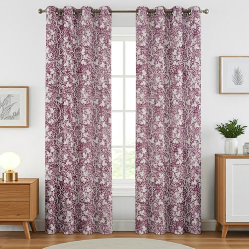 Image of Homefab India 1 Piece Polyester Printed Curtains Room Darkening Panel - Long Door 9 feet, Petals Wine Curtain