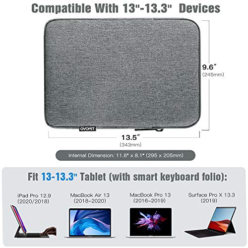 TiMOVO-Funda-para-iPad-Pro-129-20202021-MacBook-Air-13-Inch-MacBook-Pro-13-Galaxy-Tab-S7-Surface-Pro-X76543-Bolsa-de-13-Inch-Tablet-Poliester-con-Doble-Bolsillo-Gris-Claro